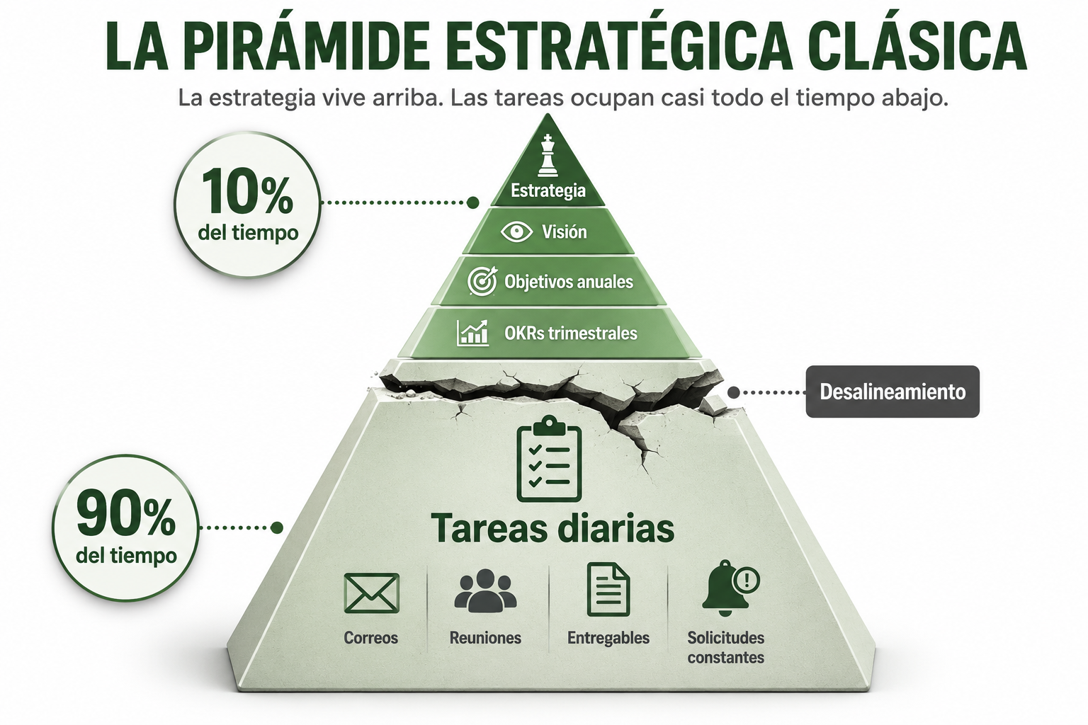 La pirámide estratégica clásica: la estrategia arriba, las tareas abajo
